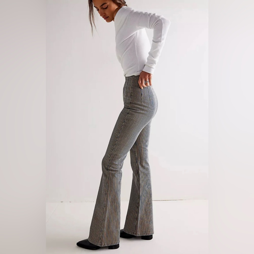 NWT Free People Jayde High Rise Flare Railroad Pants - Picture 3 of 15